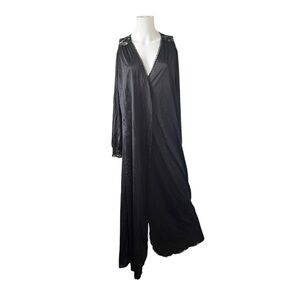Vintage Sans Souci Black Nylon Robe Womens Size Medium M